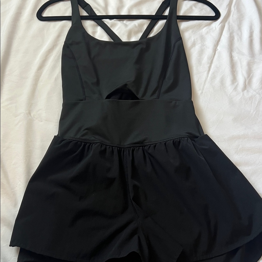 FP Movement by Free People Black Cross-Back Bodysuit